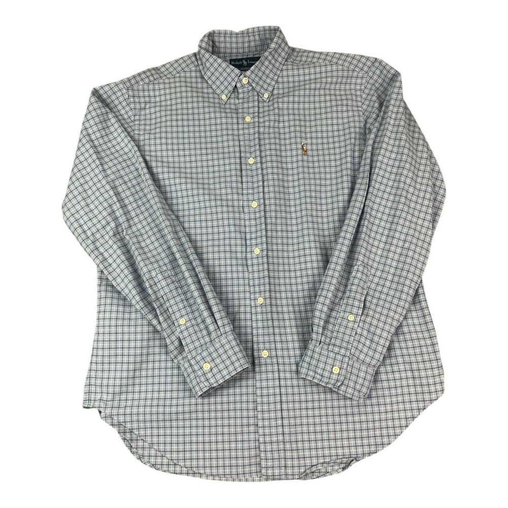 Ralph Lauren Long Sleeve Button Up Shirt, Blue Check, Pony, Men’s Size Large